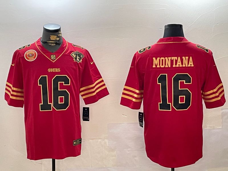 Men San Francisco 49ers #16 Montana Red Gold 2024 Nike Limited NFL Jersey style 12305->san francisco 49ers->NFL Jersey